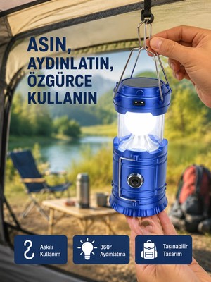 İyisi Olsun Güneş Enerjili Katlanabilir Kızaklı Kamp Feneri – USB Şarjlı, Çok Yönlü ve Dayanıklı Tasarım
