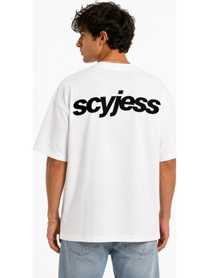 Unisex Kadın Erkek Scyjess Sırt ve Ön Logo Tasarım Baskılı Oversize Kalın Kumaş Rahat Kesim T-Shirt