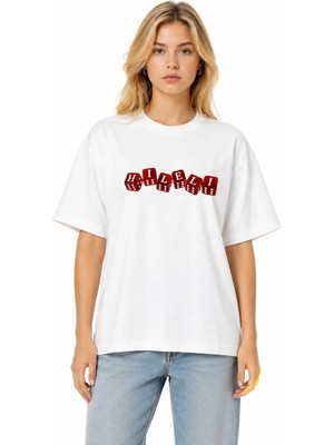 Unisex Kadın Erkek Manifest Hileli Zar Ön Baskılı Oversize Kalın Kumaş Rahat Kesim T-Shirt