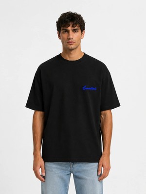 Unisex Essential Yeni Sezon Logo Ön Baskılı Oversize Kalın Kumaş Rahat Kesim Pamuklu T-Shirt
