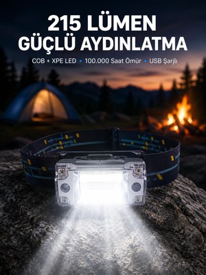 İyisi Olsun Şarj Edilebilir LED Kafa Feneri 215 Lümen Xpe Cob Güçlü Aydınlatma