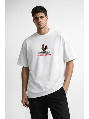 Unısex Kadın Erkek Lo Siento Tavuk Deniz Ön Baskılı Oversize Kalın Kumaş Rahat Kesim Pamuklu T-Shirt