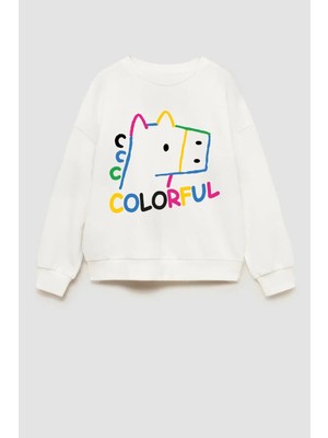 Monila Kız Çocuk 3 Iplik Kumaş Pamuklu Baskılı Sweatshirt