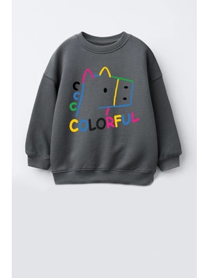 Monila Kız Çocuk 3 Iplik Kumaş Pamuklu Baskılı Sweatshirt