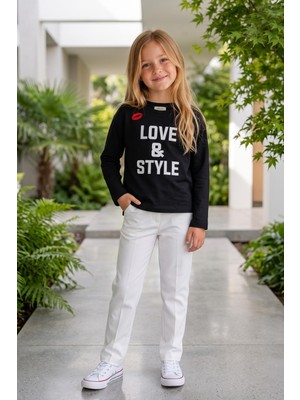 Mutlu Kids Kız Çocuk Ekru Love & Style Baskılı Uzun Kollu Body