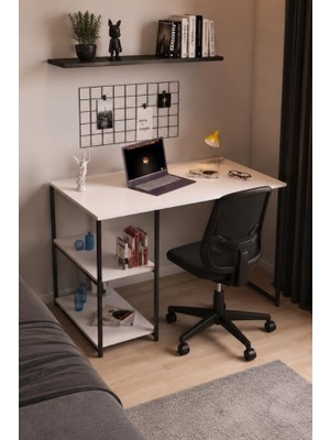 Falez 2 Raflı Çalışma Masası 60X120 - Bilgisayar Ofis Ders Masası Beyaz