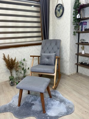 Asedia Trend Kül Gri Kapitoneli Puflu Naturel Sallanan Sandalye