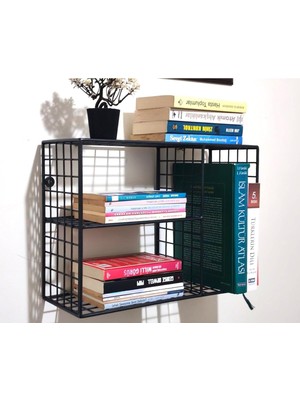 Metal 3 Gözlü Grid Kafes Kitaplık Rafı 45X30X17 cm Siyah, GD01513G