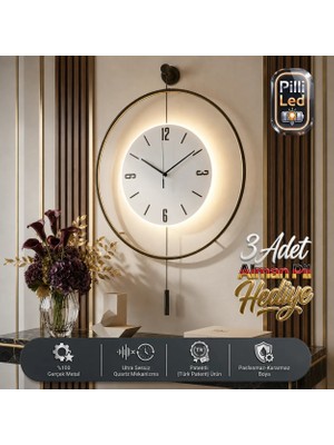 MetaQuartz Aksesuar Black FRED(50*75CM)Ledli Dekoratif DUVAR Saati
