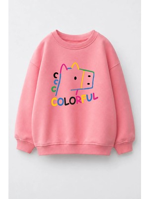 Monila Kız Çocuk 3 Iplik Kumaş Pamuklu Baskılı Sweatshirt