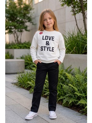Mutlu Kids Kız Çocuk Ekru Love & Style Baskılı Uzun Kollu Body