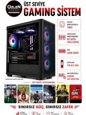 Özlen XL16 RYZEN 5 7600 RX 9070 16GB 32GB DDR5 RAM 1TB M.2 SSD Üst Seviye Oyuncu Bilgisayarı
