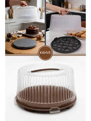 Flora Büyük Boy Pasta Kek Muffin Saklama Taşıma Kabı; Çift Taraf Tabanlı Kilitli Kek Fanusu 34X16CM
