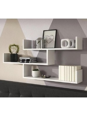 Asitan U Model Dekoratif 3 Lü Duvar Rafı Beyaz Beyaz Tek Ebat