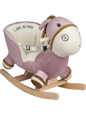 Moontime Alaçatı Sallanan Ahşap Ayaklı Peluş Eşek Koltuk - Pembe