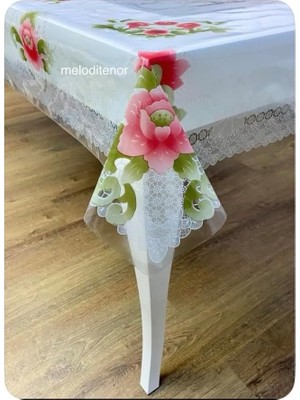 Asitan Desenli Şeffaf Kaplama Dikdörtgen Pvc Muşamba Masa Örtüsü Koruyucu 125 x 155 cm Pembe 120 x 16