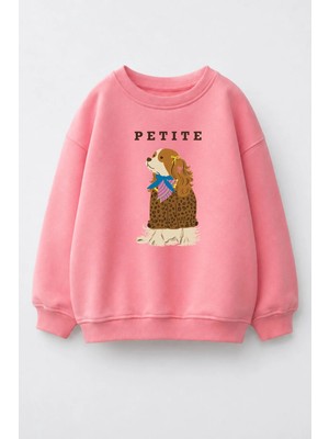 Monila Kız Çocuk 3 Iplik Kumaş  Pamuklu Köpek Baskılı Sweatshirt