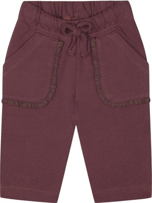 Antebies Organik Gots Sertifikalı Bordo, Dantel Detaylı Cepli, Bel Lastikli Bağcıklı Bebek Pantolonu