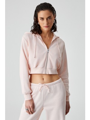 Ethiquet Aruba Kadın %100 Pamuk Uzun Kol Crop Pembe Sweatshirt