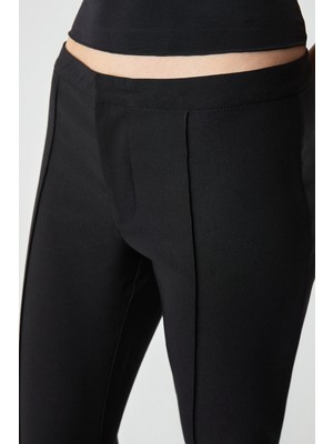 Ethiquet Efılıus Kadın Slim Geniş Paça Fermuarlı Siyah Pantolon