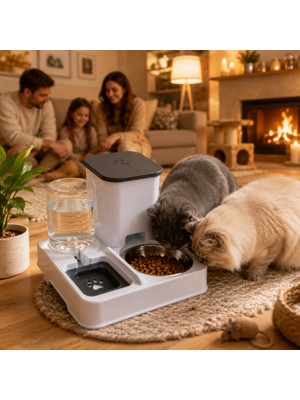 Monozone Otomatik Kedi Köpek Mama Su Kabı Gri Beslenme Seti 800 ml Su Haznesi 680 G Mama Kapasitesi