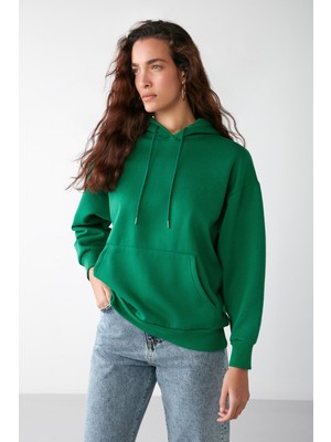 Ethiquet Ida Basic Oversize Yeşil Sweatshirt
