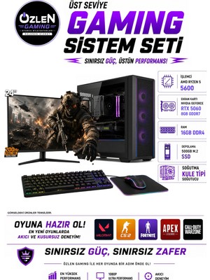 Özlen X12 RYZEN 5 5600 RTX 5060 8GB 16GB RAM 500GB M.2 SSD 24'' Full Hd 200Hz Oyuncu Bilgisayarı