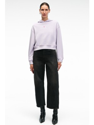 Ethiquet Isadora Kadın Kapüşonlu Nakış Detaylı Regular Fit Crop Lila Sweatshirt