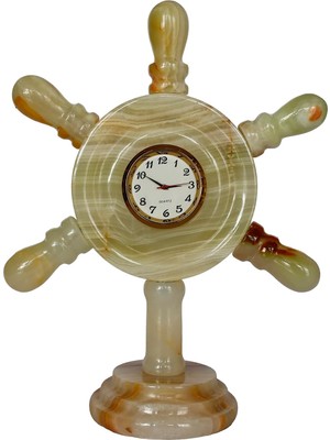 Asitan Oniks Doğal Taş Masa Saati, 17,5 cm Yükseklik, 13 cm Taban Çapı