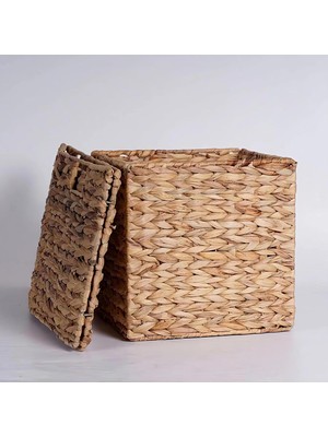 Asitan Su Sümbülü Hasır Bambu Rattan Katlanır Sepet Organizer & Çok Amaçlı Kare Düzenleyici 30X30X