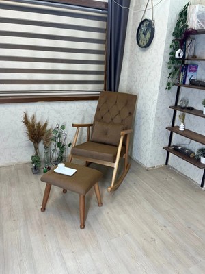 Asedia Trend Kahverengi Kapitoneli Puflu Naturel Sallanan Sandalye