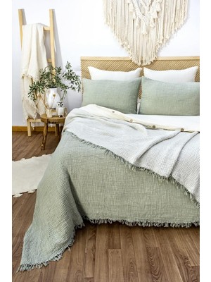 Asitan Müslin 4 Katlı Yatak Örtüsü Çağla Yeşili Çift Kişilik Pike 230X240 cm
