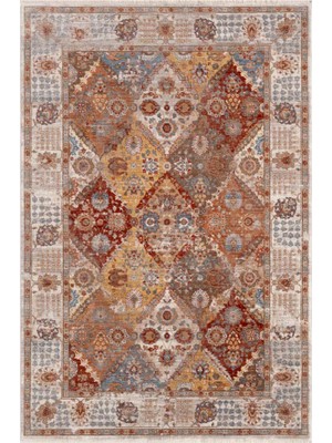 İpek Mekik Halı Venüs 4703A Vintage Eskitme Desenli Sıcak Renk Tonlarını Etnik Desenler ile Buluşturan Yumuşak Tuşeli Makine Halısı