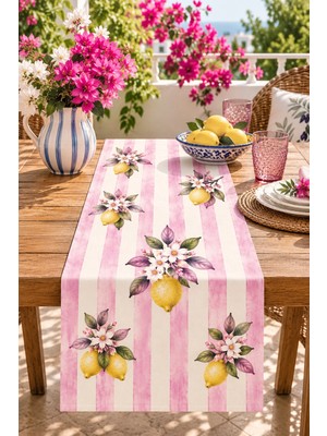 Ays Home Runner Pembe Limon Desenli Dokuma 45X135