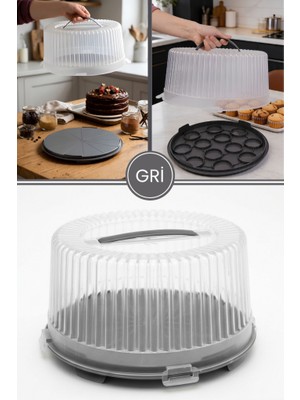 Flora Büyük Boy Pasta Kek Muffin Saklama Taşıma Kabı; Çift Taraf Tabanlı Kilitli Kek Fanusu 34X16CM