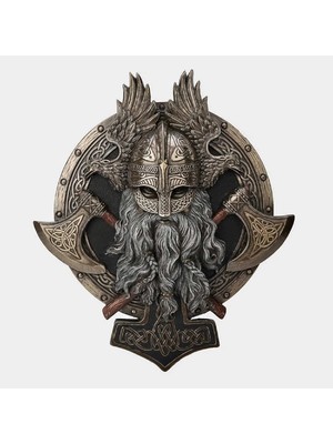 Moontime Alaçatı Çift Baltalı Vikingli Valhalla Dekoratif Duvar Levhası | Viking Dekorasyon | Vikings Hediyeleri