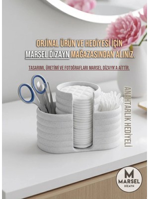Moontime Alaçatı Modern Şık Makyaj Organizeri ve Düzenleyici - 3 Bölmeli - 12CM - Açık Mermer Rengi