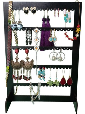 Moontime Alaçatı Dekoratif Siyah Ahşap Hediyelik Küpe Takı Standı Şık Takı Askısı Aksesuar Organizer Dizayn Stand