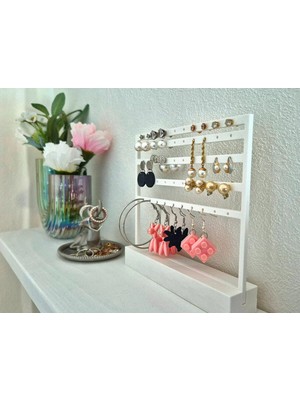 Moontime Alaçatı Beyaz Küpe Standı – 5 Katlı Takı Düzenleyici, Minimalist Takı Askısı