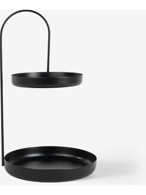 Moontime Alaçatı Yuvarlak Tabanlı Siyah Metal Organizer - Iki Katlı Takı, Makyaj Standı - Misbon