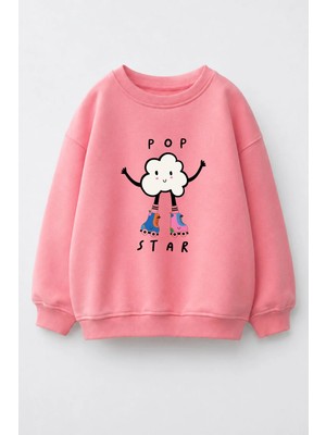 Monila Kız Çocuk 3 Iplik Kumaş  Pamuklu Popcorn Baskılı Sweatshirt