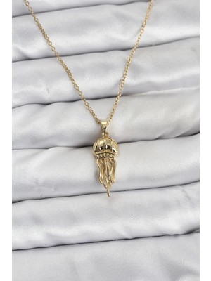 ALK Mey Ithalat® 316L Çelik Zincir Gold Renk Deniz Anası Model Zirkon Taşlı Kadın Kolye