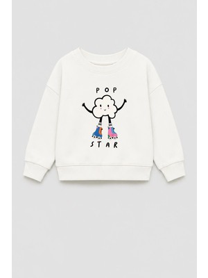 Monila Kız Çocuk 3 Iplik Kumaş  Pamuklu Popcorn Baskılı Sweatshirt