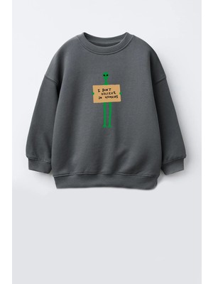 Monila Erkek Çocuk 3 Iplik Kumaş Uzaylı Baskılı Pamuklu Sweatshirt