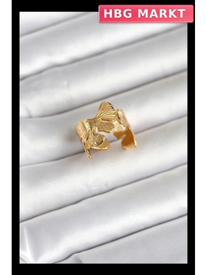 HBG Markt Ayarlanabilir 316L Çelik Lotus Model Kadın Yüzük Gold Renk