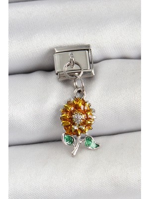 ALK Mey Ithalat® 316L Çelik Sallantılı Ayçiçeği Model Gümüş Renk Nomination Charm