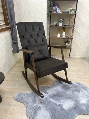 Asedia Trend Kahverengi Kapitoneli Puflu Koyu Ceviz Sallanan Sandalye