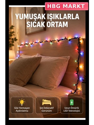 HBG Markt Enerji Tasarruflu Şeffaf Kablo LED Dekor Işık 5m 50 LED