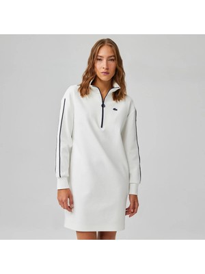 Lacoste Kadın Loose Fit Uzun Kollu Fermuarlı Baskılı Beyaz Elbise