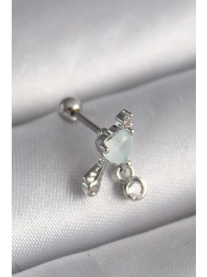 ALK Mey Ithalat® 316L Çelik Gümüş Renk Beyaz Minelik Kalp Sallantı Zirkon Taş Detay Tragus Piercing